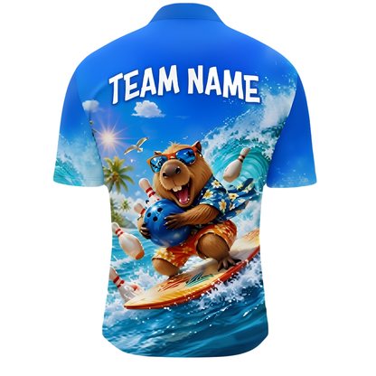 Custom Funny Capybara Beach Bowling Jersey For Men, Custom Capybara Team Bowling Shirt BZ1004