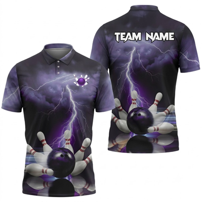 Thunder Lightning Custom Mens Bowling Polo Shirt, Custom Thunder Team Bowling Shirts BZ0845