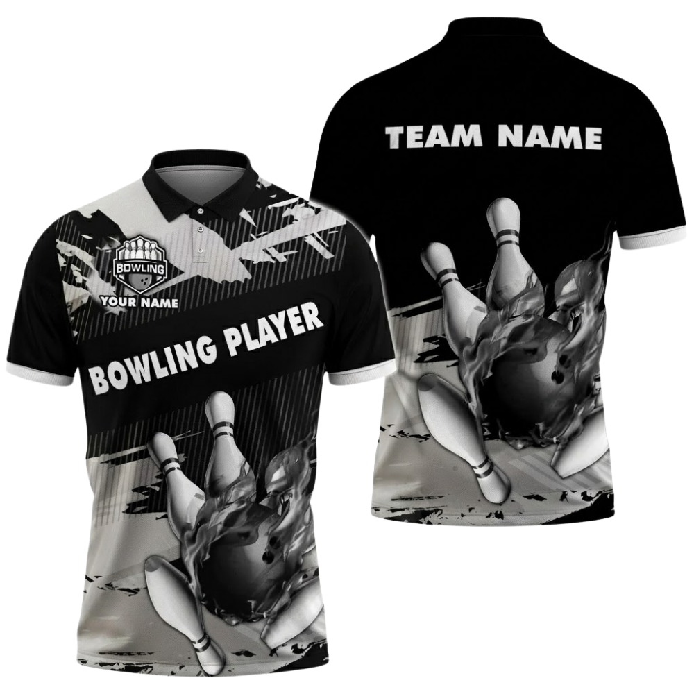 Custom Blue Flame Bowling Player Polo Shirt, Custom Flame Bowling Shirt Team BZ0827