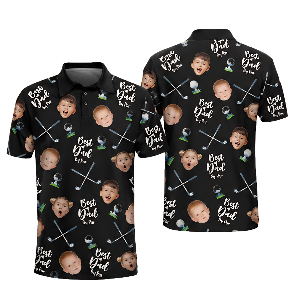 Best Dad By Par Custom Kids Face Golf Polo Shirt Men, Custom Photo Father's Day Golf Shirts GE0436
