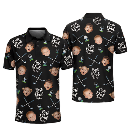 Best Dad By Par Custom Kids Face Golf Polo Shirt Men, Custom Photo Father's Day Golf Shirts GE0436