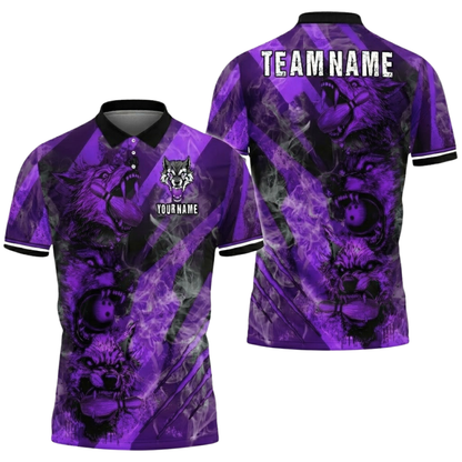 Custom Wolf Blue Smoke Bowling Polo Shirt For Men, Custom Wolf Bowling Team Shirts BZ0753