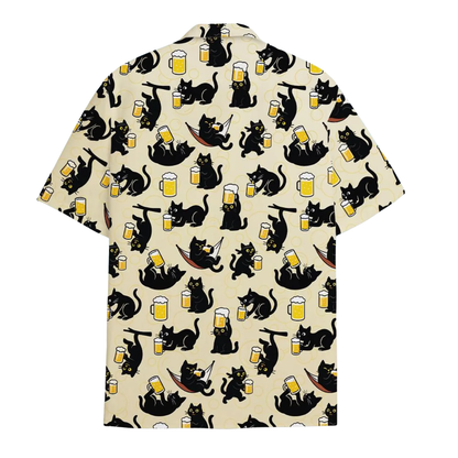 Black Cat And Beer Hawaiian Shirt For Men, Beer Cat Lover Hawaiian Shirt HE0715