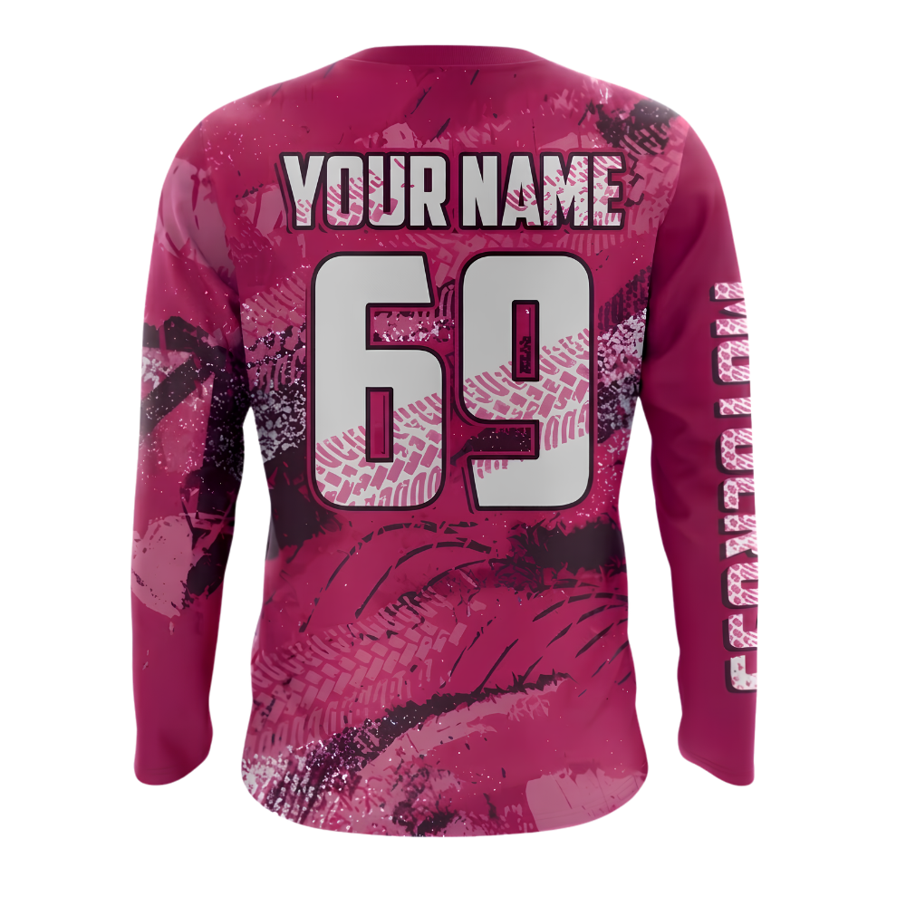Custom ATV Racing Pink Long Sleeve Motocross Jersey For Men, Custom ATV Dirt Bike Shirts MZ0132