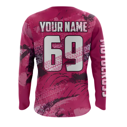 Custom ATV Racing Pink Long Sleeve Motocross Jersey For Men, Custom ATV Dirt Bike Shirts MZ0132