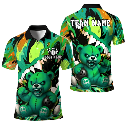 Custom Angry Teddy Bear Mens Bowling Polo Shirt, Custom Bear Team Bowling Shirt BE0262