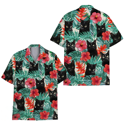 Black Cat Tropical Hawaiian Shirt For Men And Women, Cat Lover Hawaiian Shirts HE0550