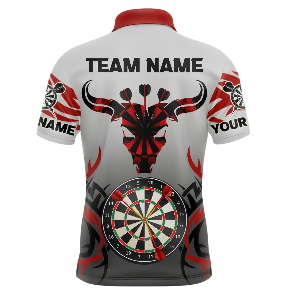 Custom Bull Red Grey Darts Polo Shirt For Men, Custom Bull Dart Team Shirt DZ0161