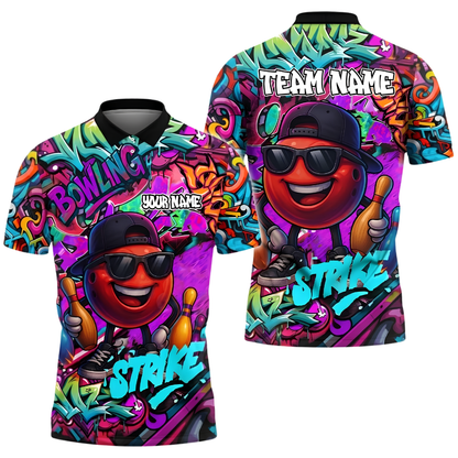 Custom Funny Ball Graffiti Bowling Polo Shirt Mens, Custom Graffiti Bowling Team Shirt BZ1026