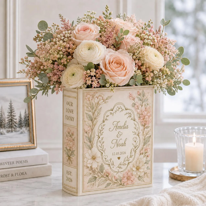 Custom Wedding Anniversary Engagement Bridal Shower Flower Ceramic Book Vase, Custom Wedding Floral Book Vase WD0619
