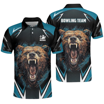 Custom Angry Bear Bowling Polo Shirt For Men, Custom Bear Bowling Team Shirt BZ0786