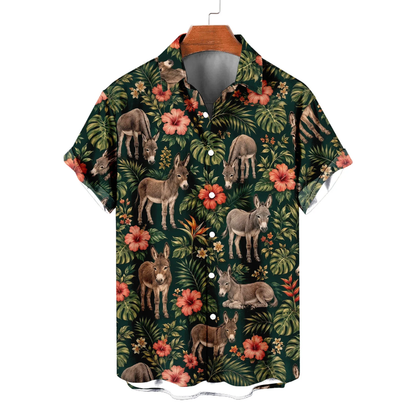 Donkey Forest Tropical Men's Hawaiian Shirt, Donkey Hawaiian Shirts HE0692