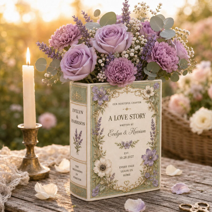 Personalized Vintage Floral Wedding Ceramic Book Vase, Personalized Wedding Book Vase WD0610