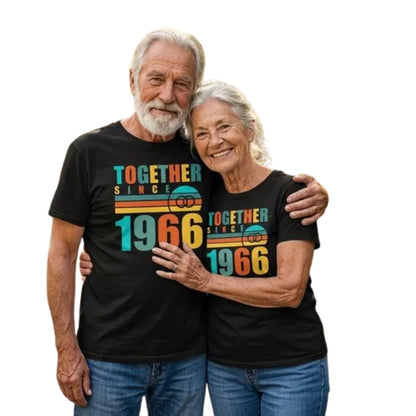 Since Together 1966 Custom Retro 60th Diamond Anniversary Matching Husband Wife T Shirts, Custom Anniversary Matching Couple Shirts ET0813