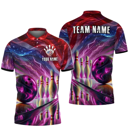 Custom Neon American Flag Bowling Polo Shirt For Men, Custom Patriotic Bowling Team Shirts BZ0906