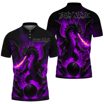 Dragon Red Fire Custom Bowling Polo Shirt For Men, Custom Dragon Bowling Shirts Team BZ0638