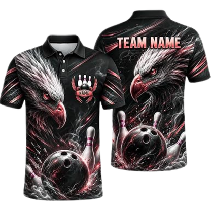Custom Eagle Gold Black Bowling Polo Shirt For Men, Custom Eagle Bowling Team Shirt BZ0871