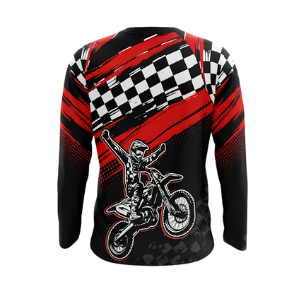 Custom Checkered Rider Men's Motocross Long Sleeve Jersey, Custom Checkered Dirt Bike Shirts MZ0125