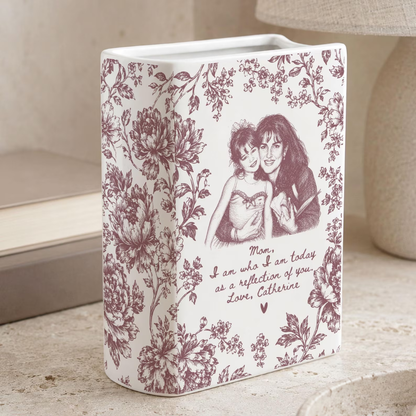 Custom Photo Mother of The Bride Toile de Jouy Ceramic Book Vase, Custom Wedding Book Vase For Mother Of Bride WD0639