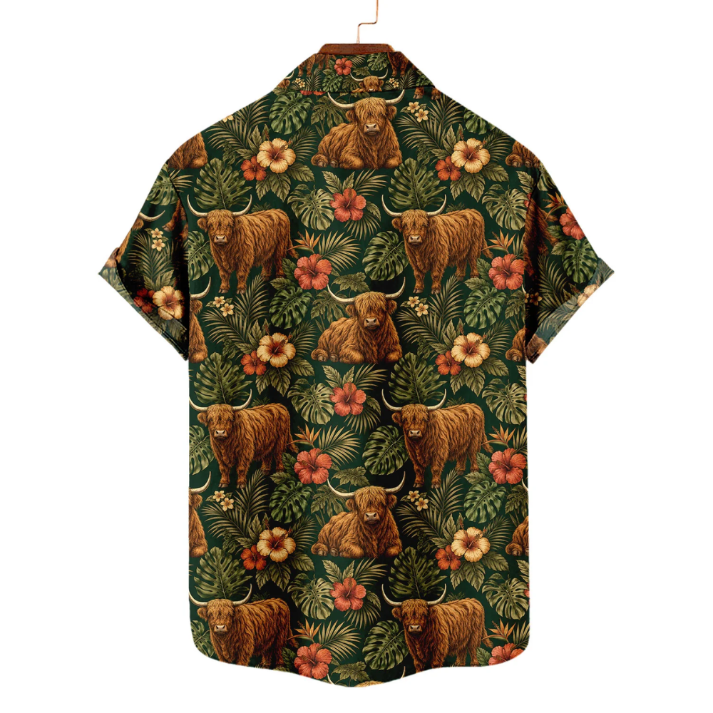 Highland Cow Tropical Hawaiian Shirt For Men Women, Highland Cow Hawaiian Shirt HE0700