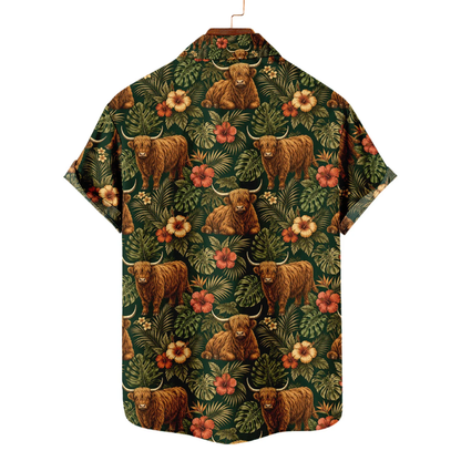 Highland Cow Tropical Hawaiian Shirt For Men Women, Highland Cow Hawaiian Shirt HE0700