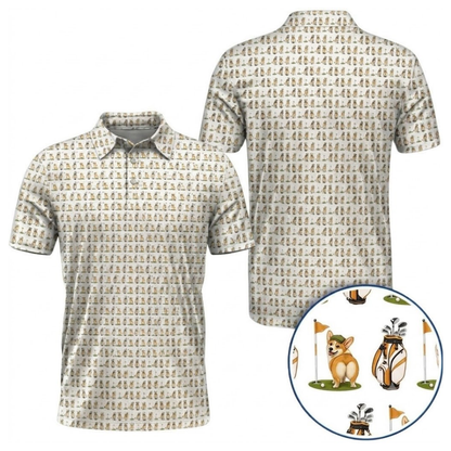 Mens Cute Corgi Golf Polo Shirt, Corgi Golf Shirt For Dog Lover GE0597