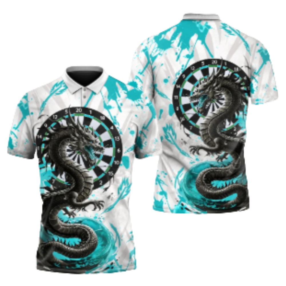 Custom Dragon Red White Darts Polo Shirt For Men, Custom Dragon Team Dart Shirts DZ0142
