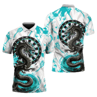 Custom Dragon Red White Darts Polo Shirt For Men, Custom Dragon Team Dart Shirts DZ0142