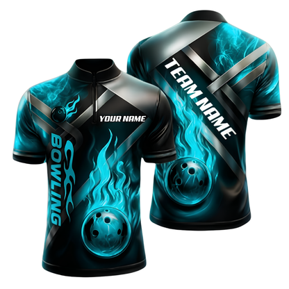 Custom Green Flame Bowling Jersey For Men, Custom Flame Bowling Team Shirt BZ0964