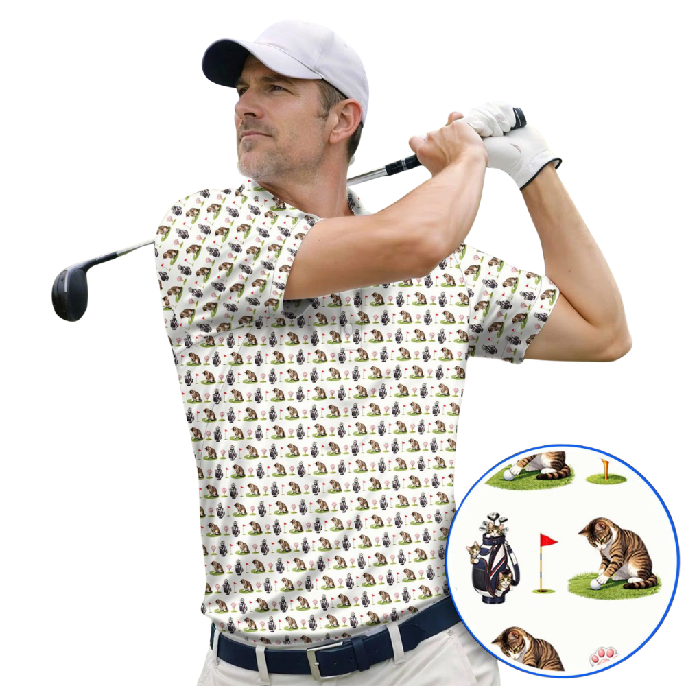 Funny Cat Golf Polo Shirt For Men, Cat Lover Golf Shirts GE0448