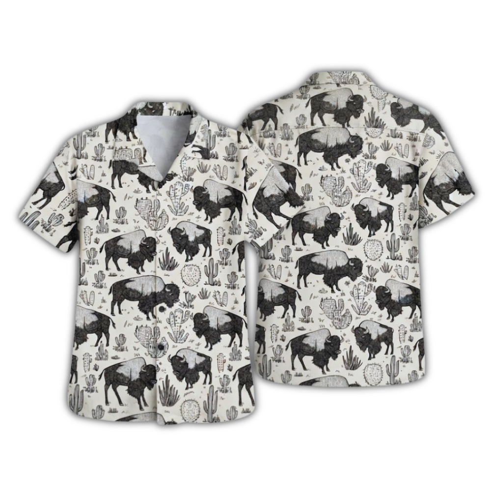 Bison Western Hawaiian Shirt For Men, Bison Hawaiian Shirt HE0908