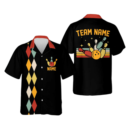 Custom Argyle Retro Bowling Hawaiian Shirt For Men Women, Custom Retro Bowling Team Shirt BE0226