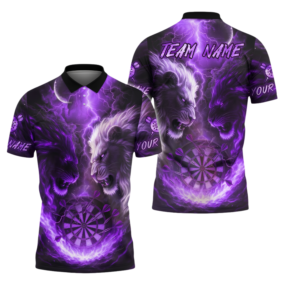 Custom Lion Flame And Ice Darts Polo Shirt For Men, Custom Lion Team Darts Shirt DZ0157