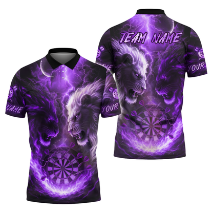 Custom Lion Flame And Ice Darts Polo Shirt For Men, Custom Lion Team Darts Shirt DZ0157