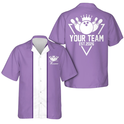 Custom Blue White Vintage Bowling Hawaiian Shirt With Year For Men, Custom Vintage Bowling Shirt BE0199