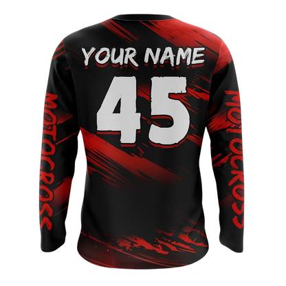 Personalized ATV Rider Black Red Dirt Bike Long Sleeve Racing Jersey For Men, Custom ATV Motocross Shirt MZ0128