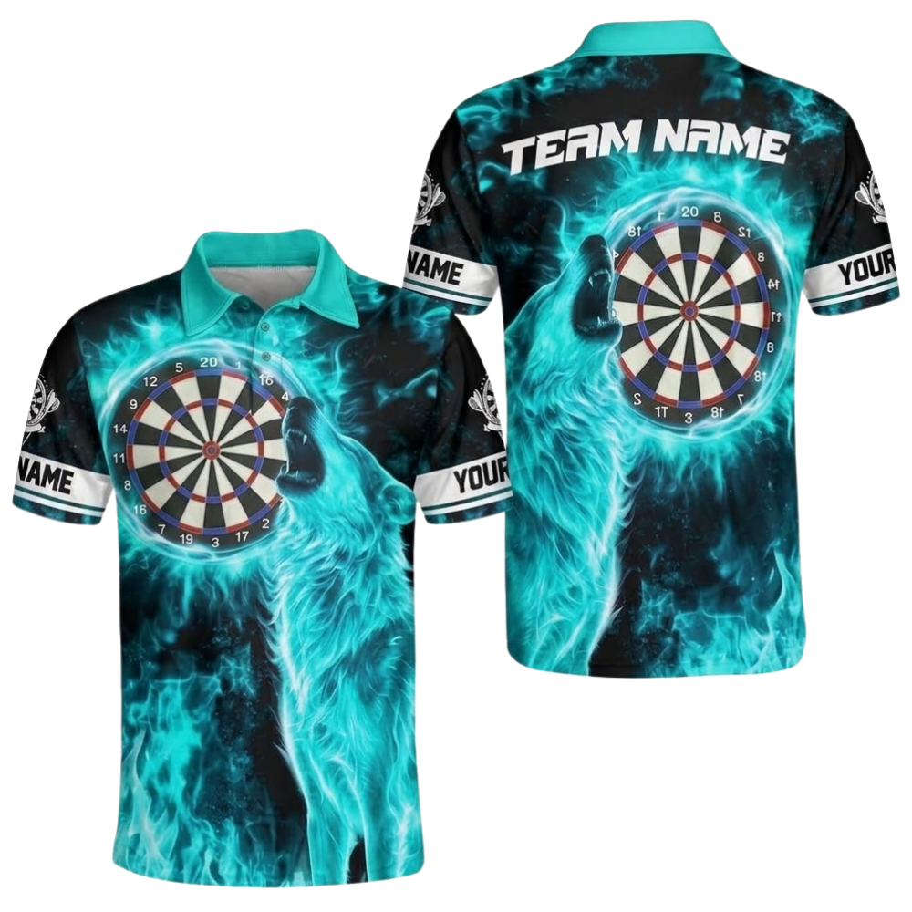 Custom Wolf Purple Flame Dart Polo Shirt For Men, Custom Wolf Team Dart Shirts DE0103