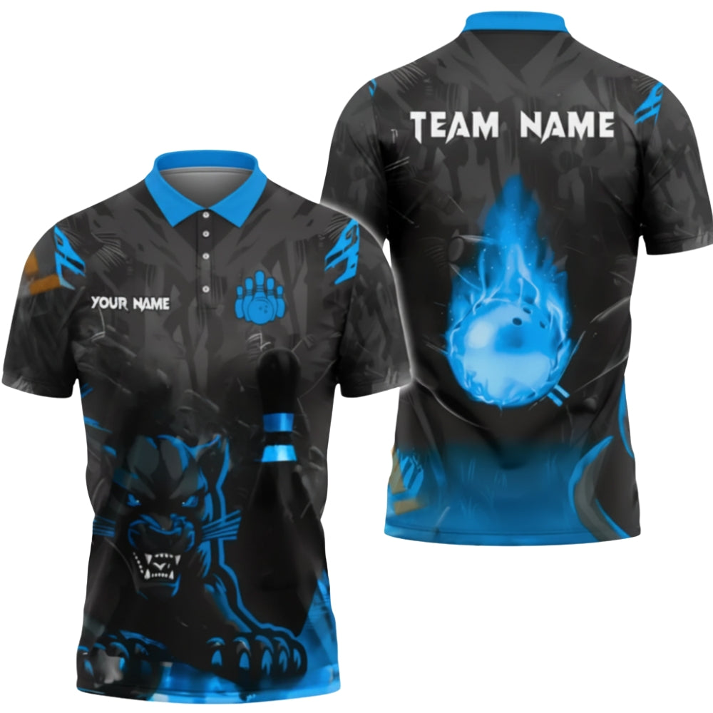 Custom Panther Flame Ball Bowling Jersey Men, Custom Panther Bowling Team Shirts BZ0389