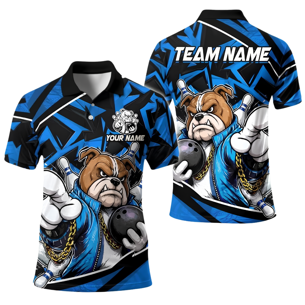 Custom Pitbull Bowling Polo Shirt For Men, Custom Dog Team Bowling Shirt BE0258