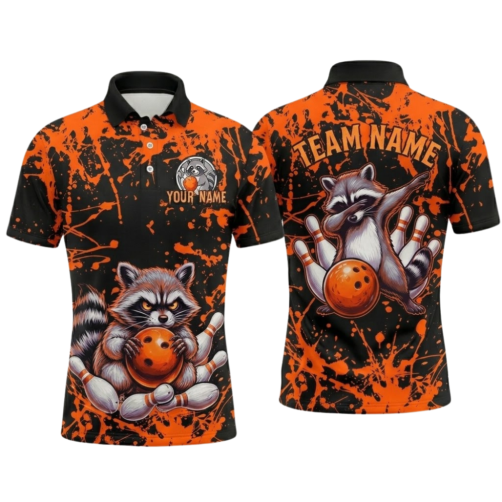 Custom Raccoon Purple Bowling Polo Shirt Men, Custom Raccoon Bowling Team Shirts BZ0818