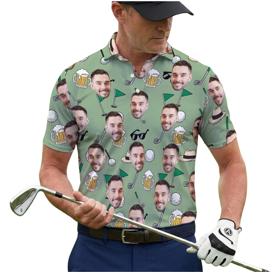 Custom Face Beer Pattern Golf Polo Shirt Mens, Custom Funny Beer Golf Shirts With Photo GE0426