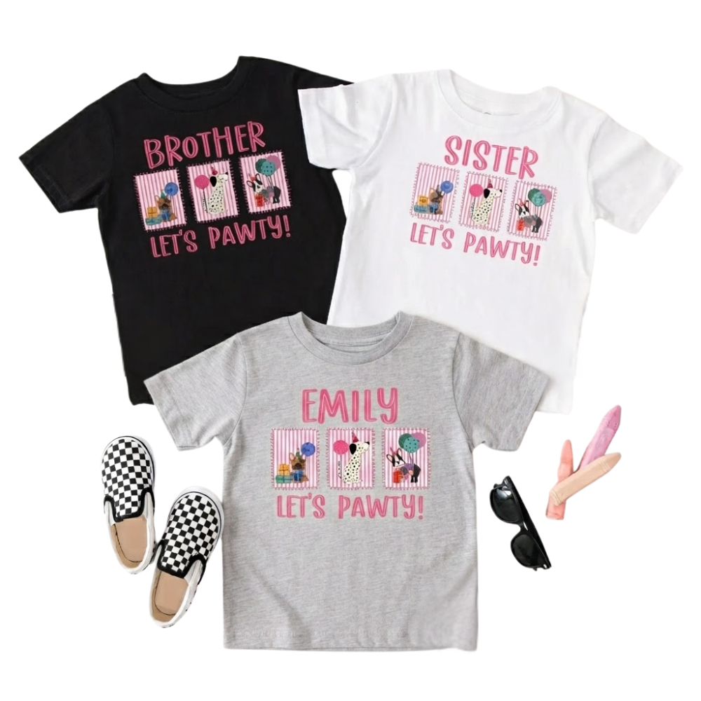 Let's Pawty Custom Puppy Birthday Matching Family T Shirt, Custom Dog Birthday Family Shirts ET1247