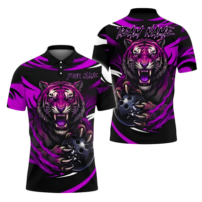 Custom Tiger Men's Black Orange Bowling Polo Shirt, Custom Tiger Team Bowling Shirt BZ1017