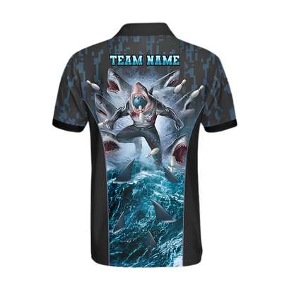 Shark Custom Bowling Polo Shirt For Men, Custom Shark Bowling Team Shirt BZ0962
