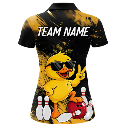 Funny Duck Custom Womens Bowling Polo Shirt, Custom Duck Team Bowling Shirt Ladies BZ1012