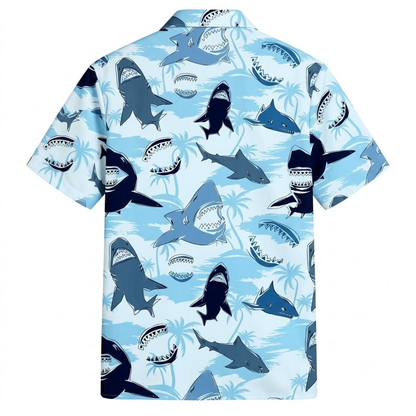 Blue Shark Mens Hawaiian Shirt With Pocket, Shark Ocean Hawaiian Shirt HE0744