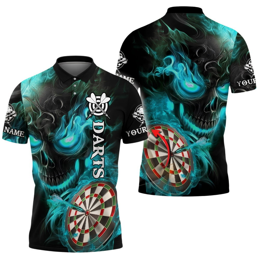 Custom Skull Pink Flame Darts Polo Shirt For Men, Custom Skull Darts Team Shirt DZ0141