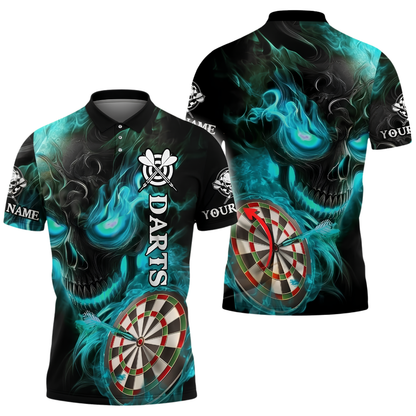 Custom Skull Pink Flame Darts Polo Shirt For Men, Custom Skull Darts Team Shirt DZ0141