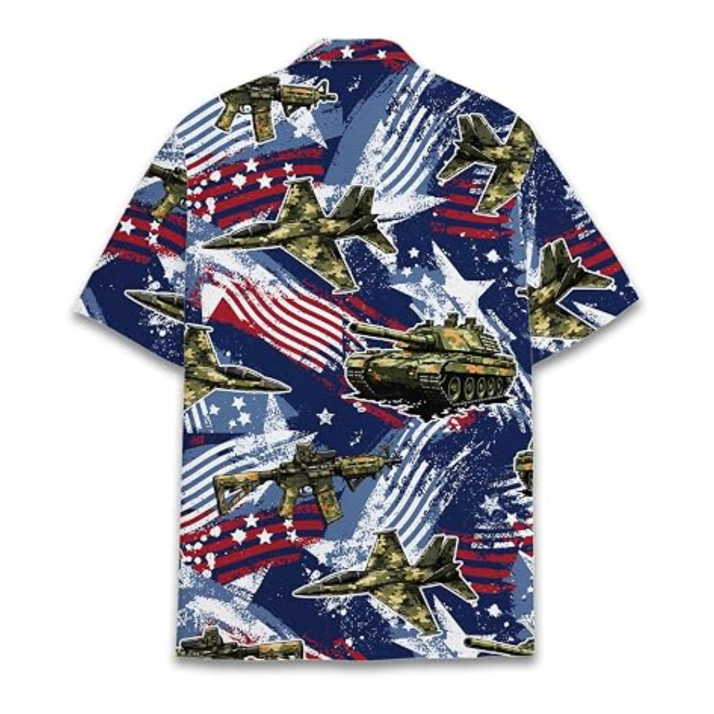 Fighter Aircraft Tank USA Flag Men's Hawaiian Shirt, Airplane Tank Hawaiian Shirt For Veteran HE0738