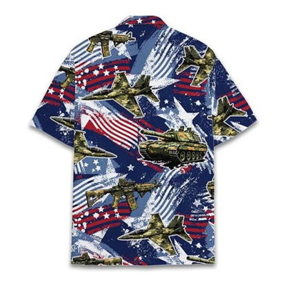 Fighter Aircraft Tank USA Flag Men's Hawaiian Shirt, Airplane Tank Hawaiian Shirt For Veteran HE0738
